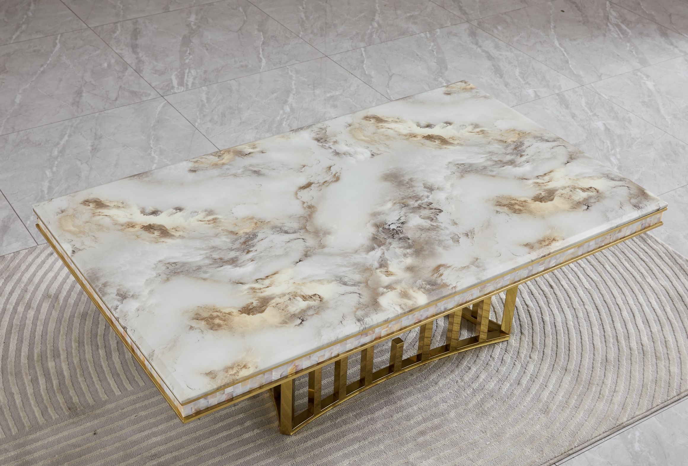 Stela Marble Top Dining Table with Gold Stainless Steel Legs