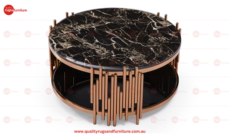 Kylie Coffee Table Stainless Steel Base Marble Top Round Rose Gold
