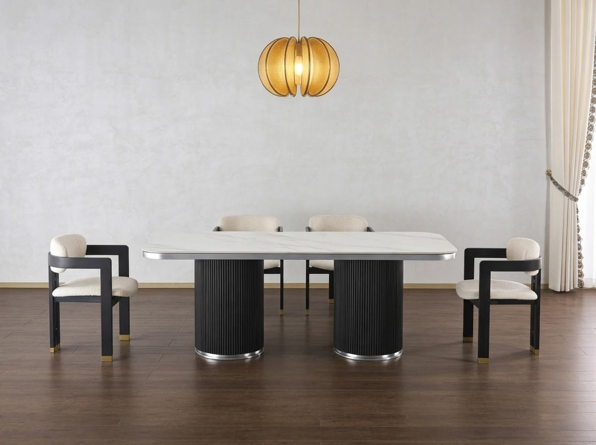 Aero White Sintered Stone Top Top Modern Dining Table Black