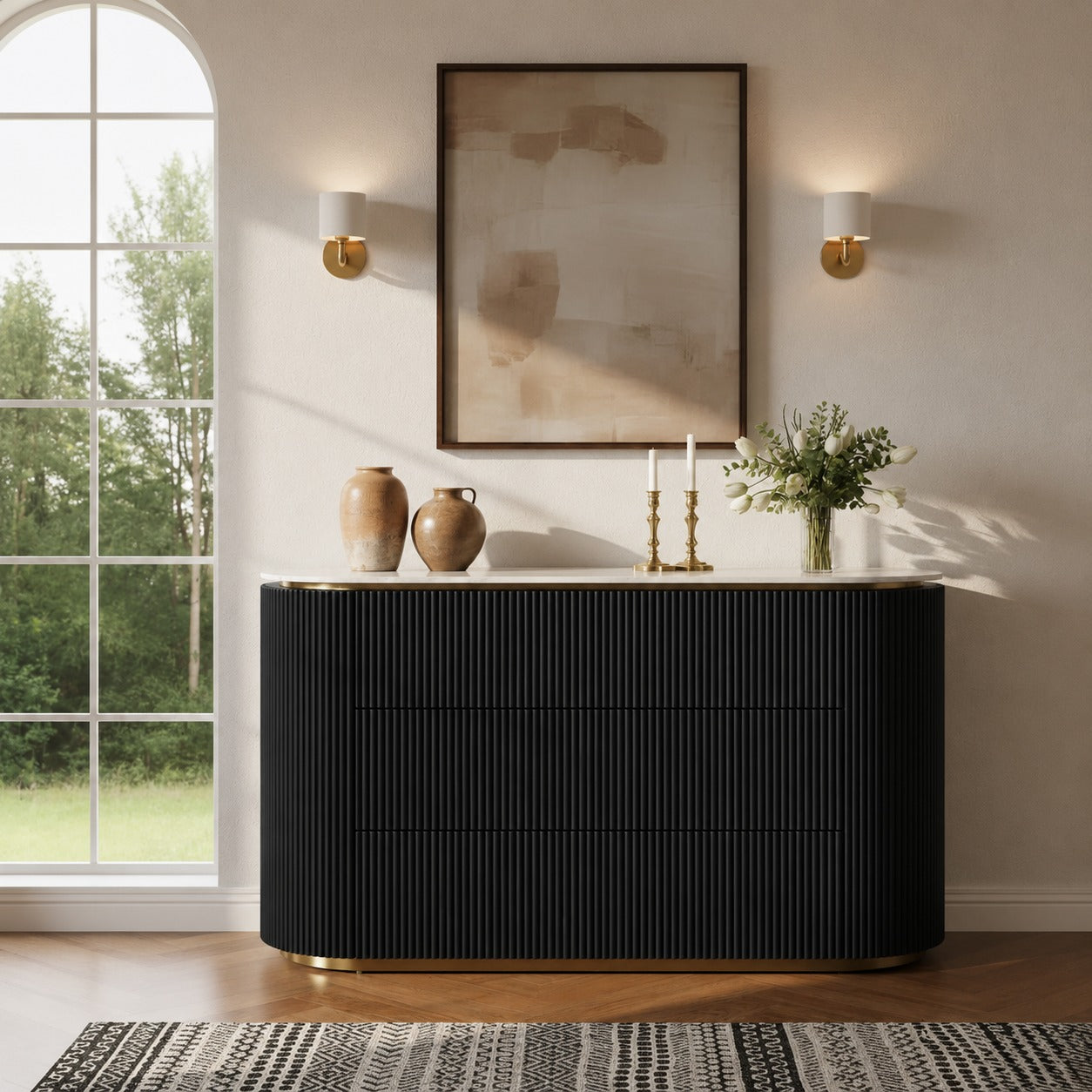 Aero White Sintered Stone Top Modern Side Board Table Black