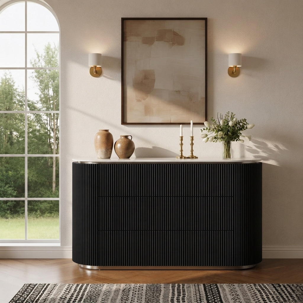 Aero White Sintered Stone Top Modern Side Board Table Black