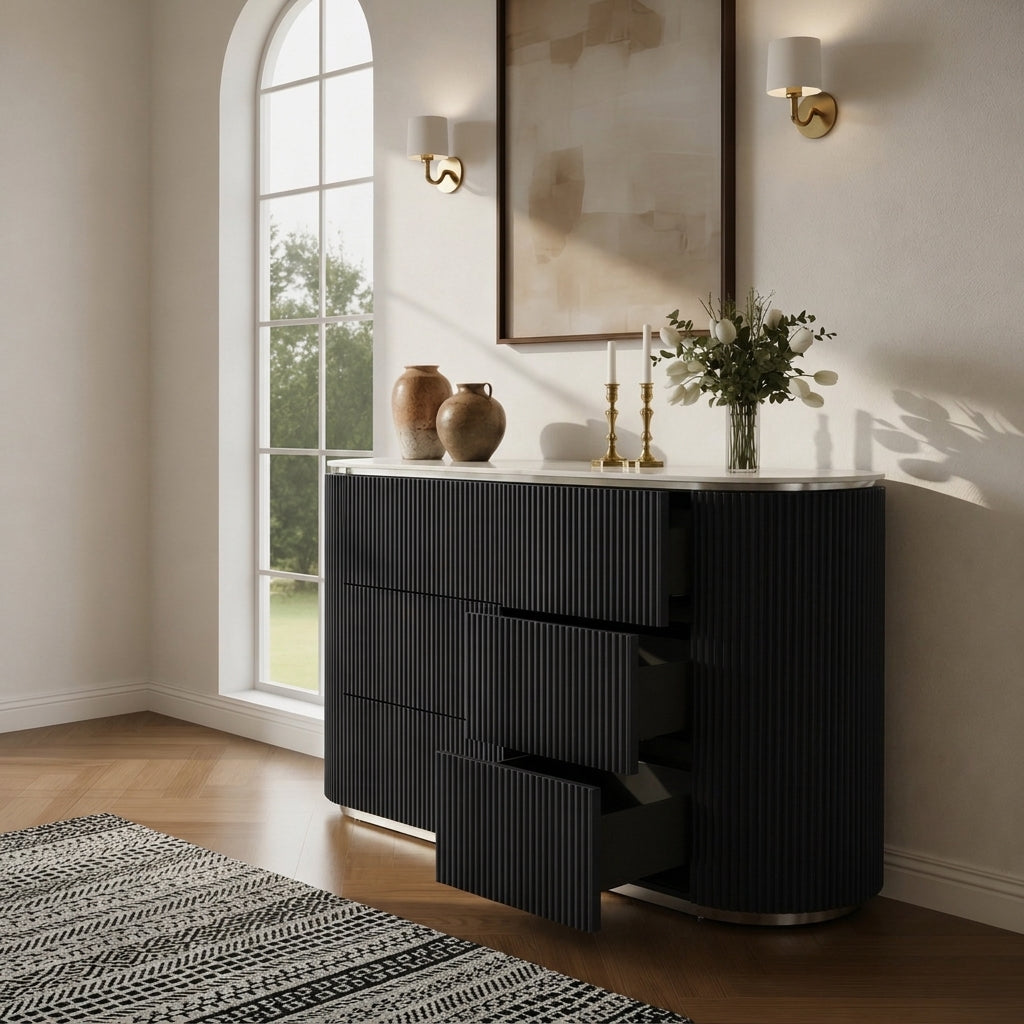 Aero White Sintered Stone Top Modern Side Board Table Black