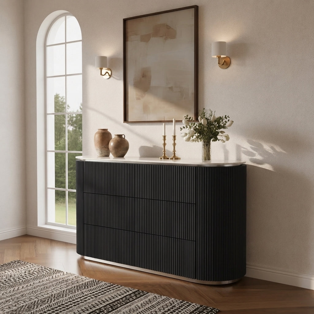 Aero White Sintered Stone Top Modern Side Board Table Black