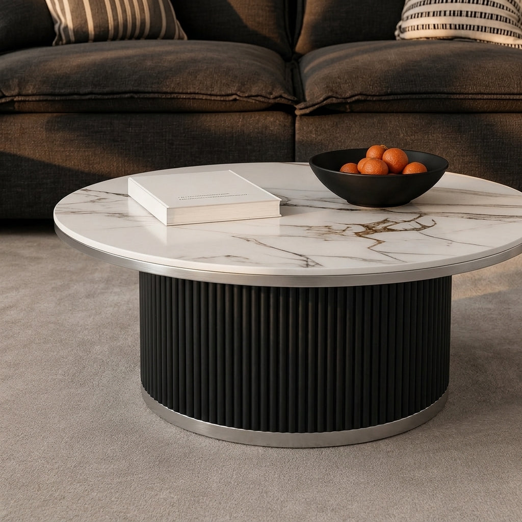 Aero White Sintered Stone Top Modern Coffee Table Black