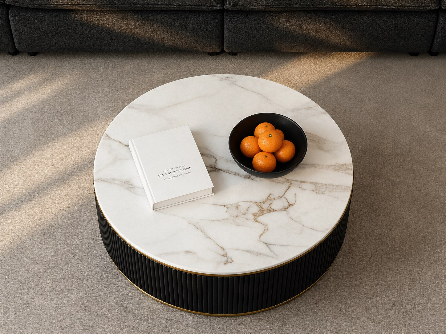 Aero White Sintered Stone Top Modern Coffee Table Black