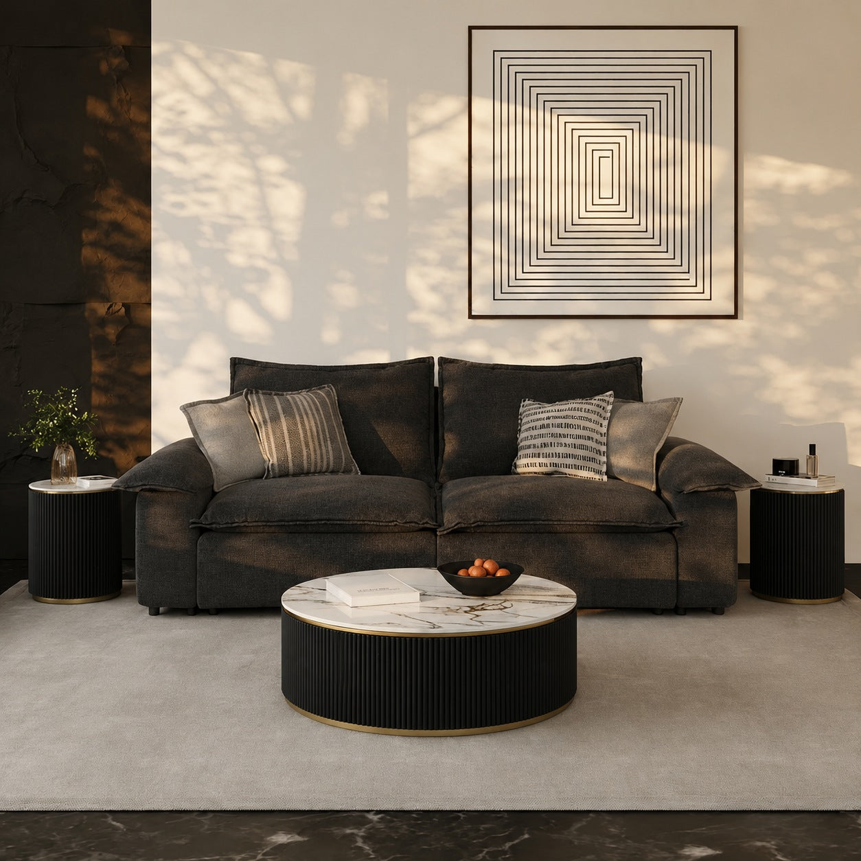 Aero White Sintered Stone Top Modern Coffee Table Black
