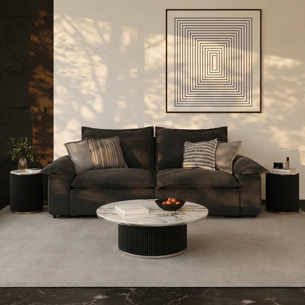 Aero White Sintered Stone Top Modern Coffee Table Black