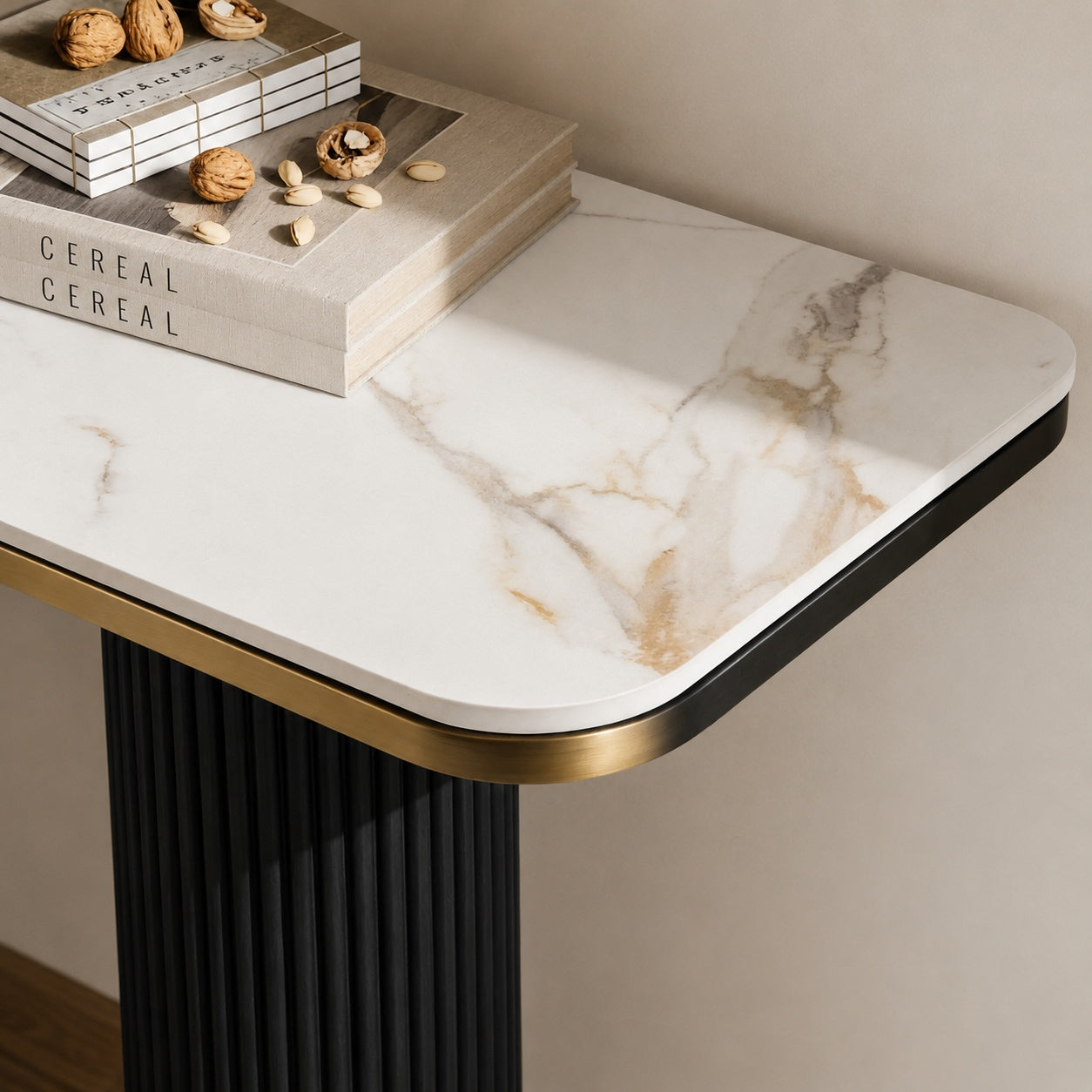 Aero White Sintered Stone Top Modern Console Table Black