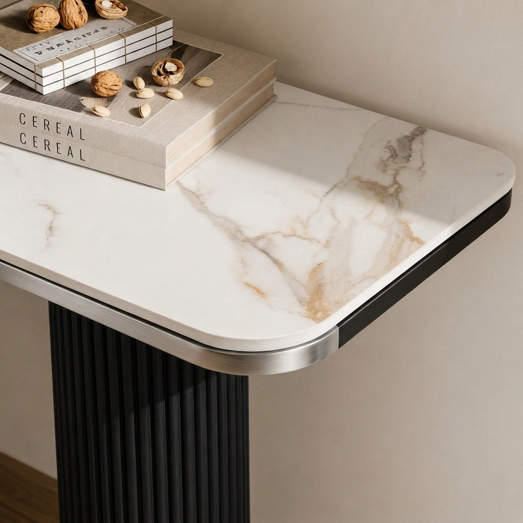 Aero White Sintered Stone Top Modern Console Table Black
