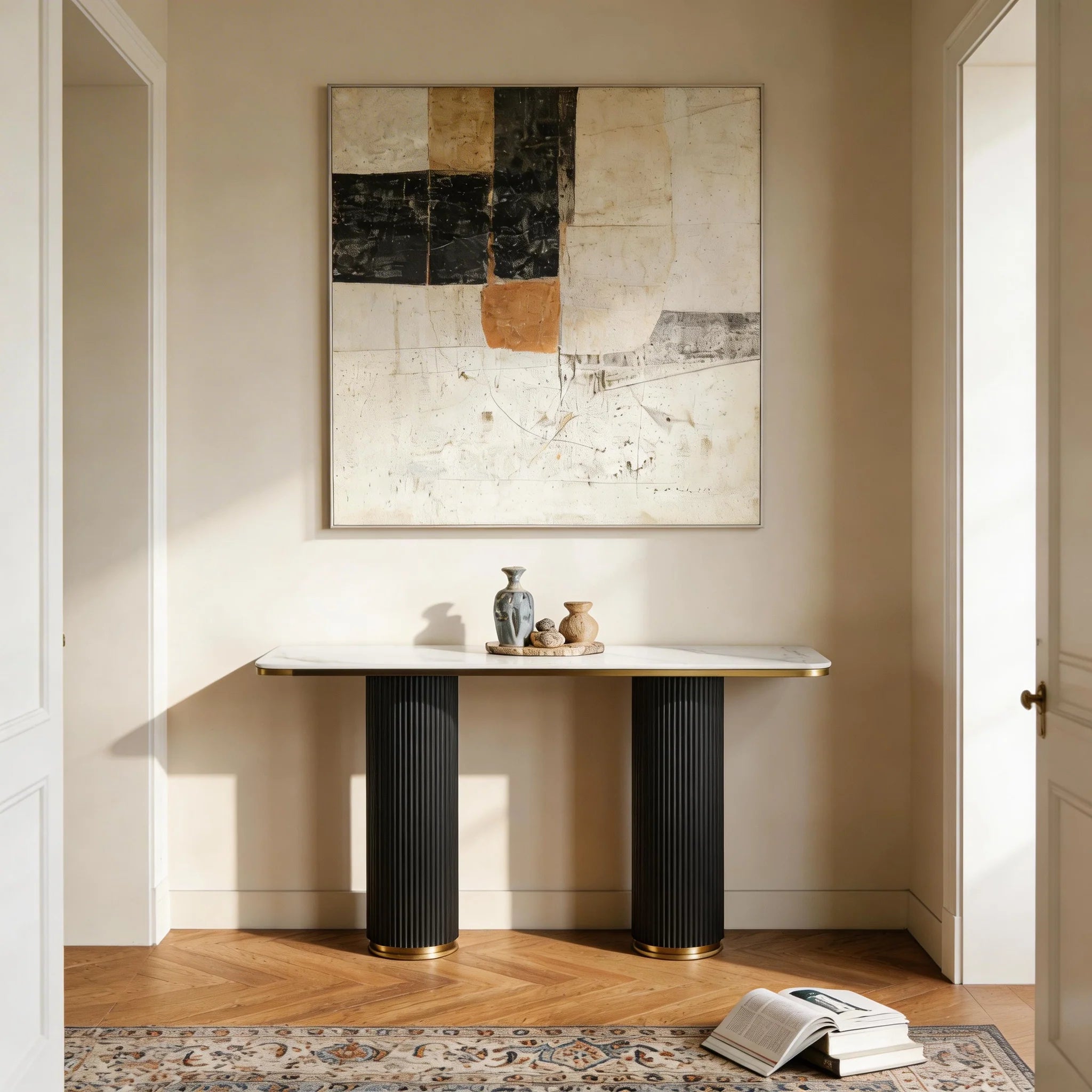 Aero White Sintered Stone Top Modern Console Table Black