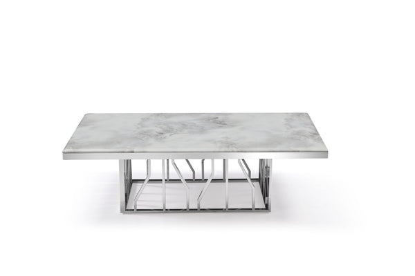 Kaia Stainless Steel Base Marble Top Dining Table Silver