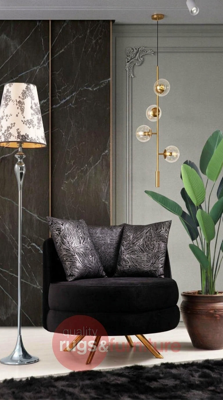 Sehrazat Modern Fabric Luxury Sofa Set Black Gold