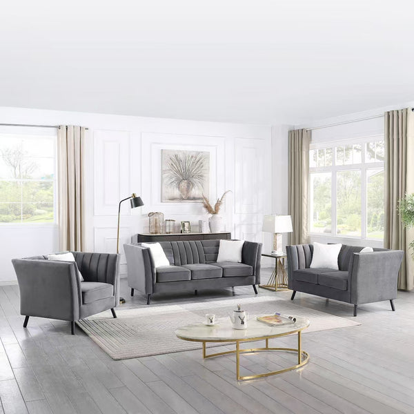 Tressa Contemporary Fabric Sofa Set Dark Grey