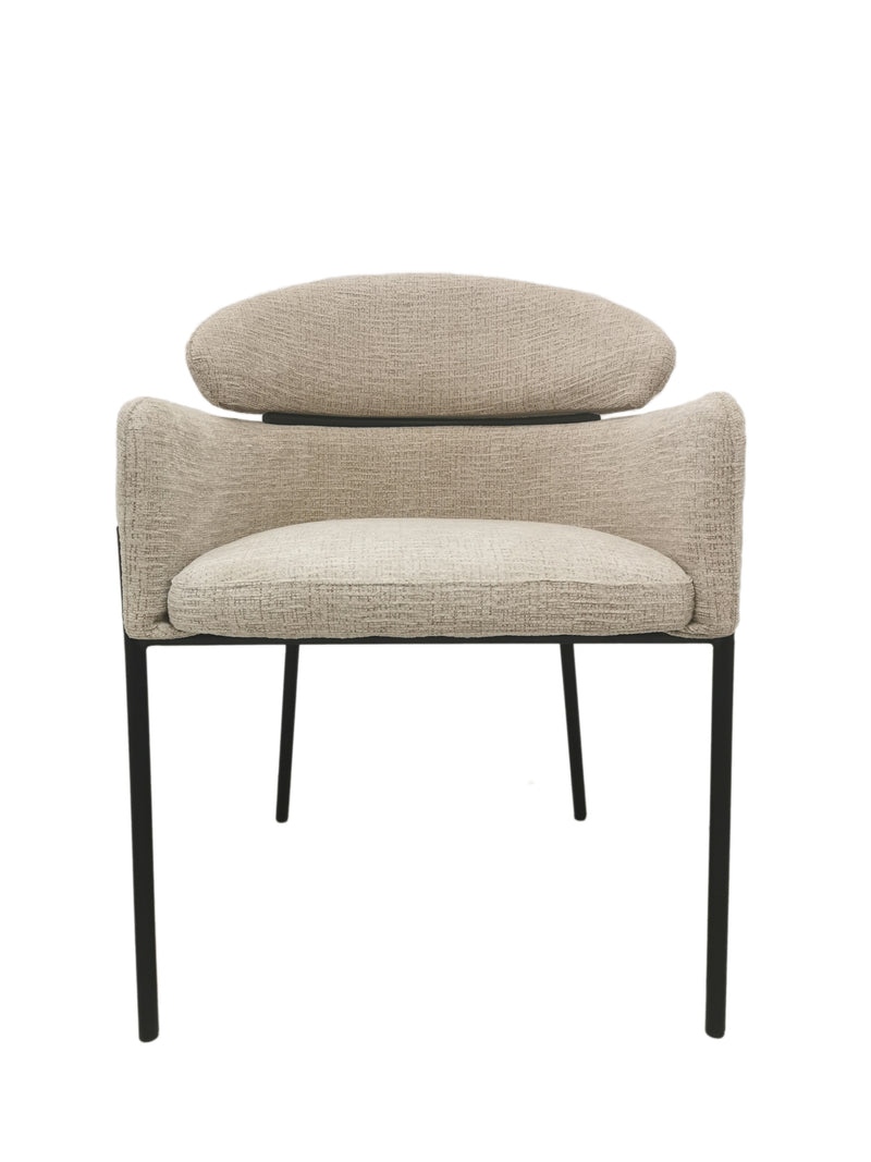 Anya Modern Dining Chair Kansas Beige Fabric with Matt Black Legs