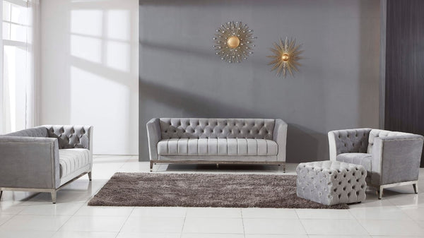 Cara Modern Velvet Sofa Set Grey
