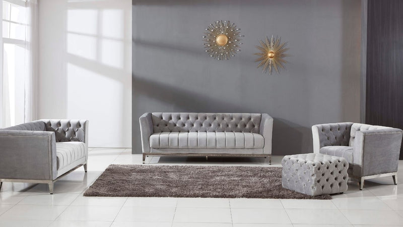 Cara Modern Velvet Sofa Set Grey