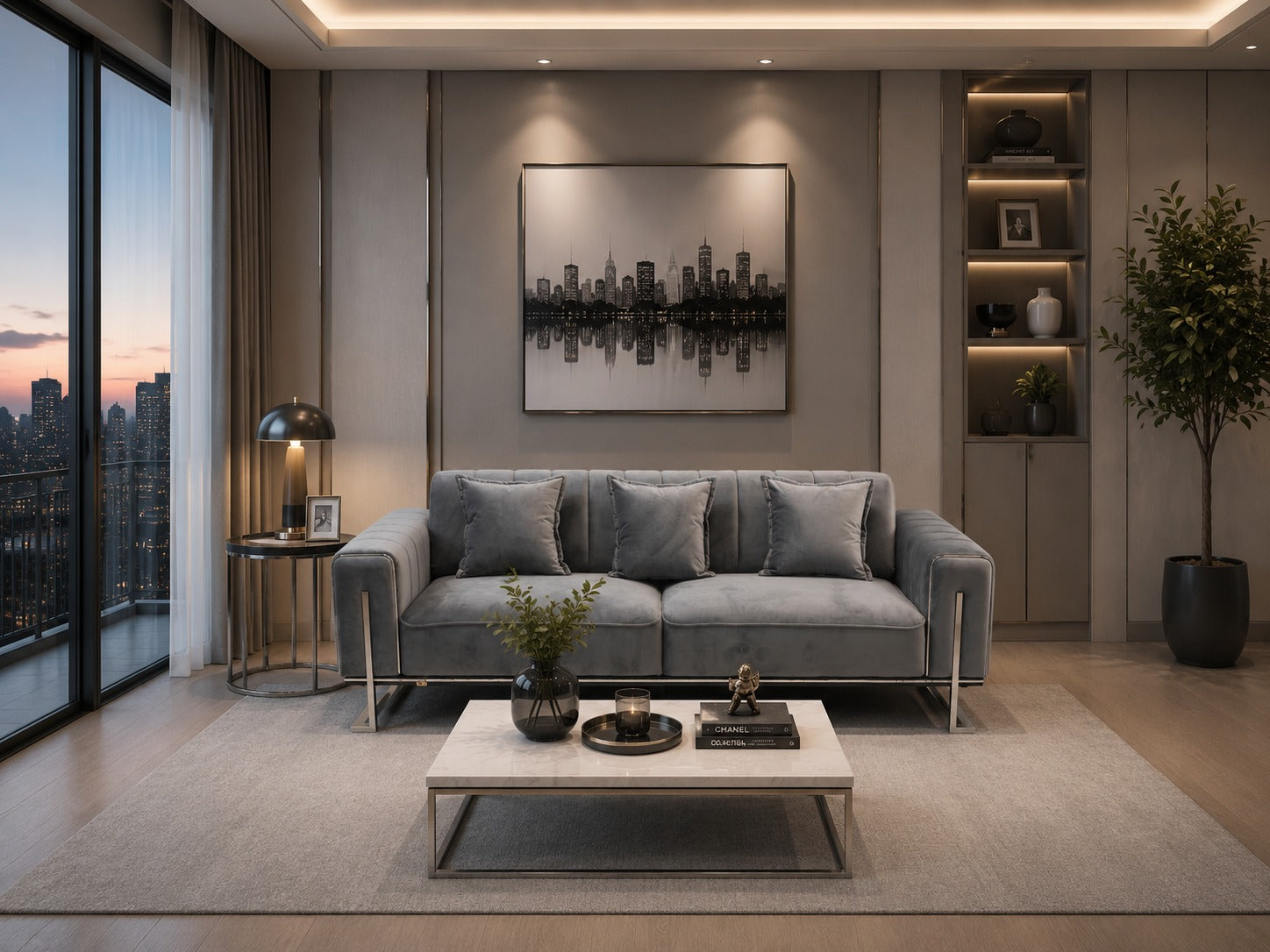 Tanya Luxury Modern Velvet Sofa Set Grey