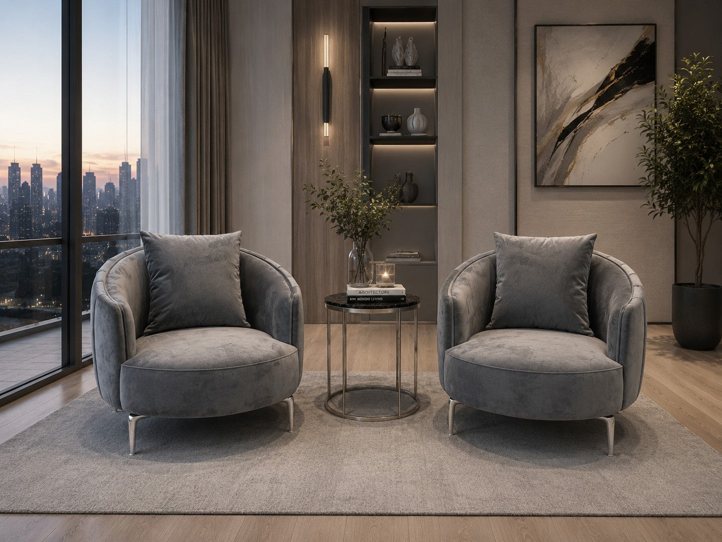 Tanya Luxury Modern Velvet Sofa Set Grey