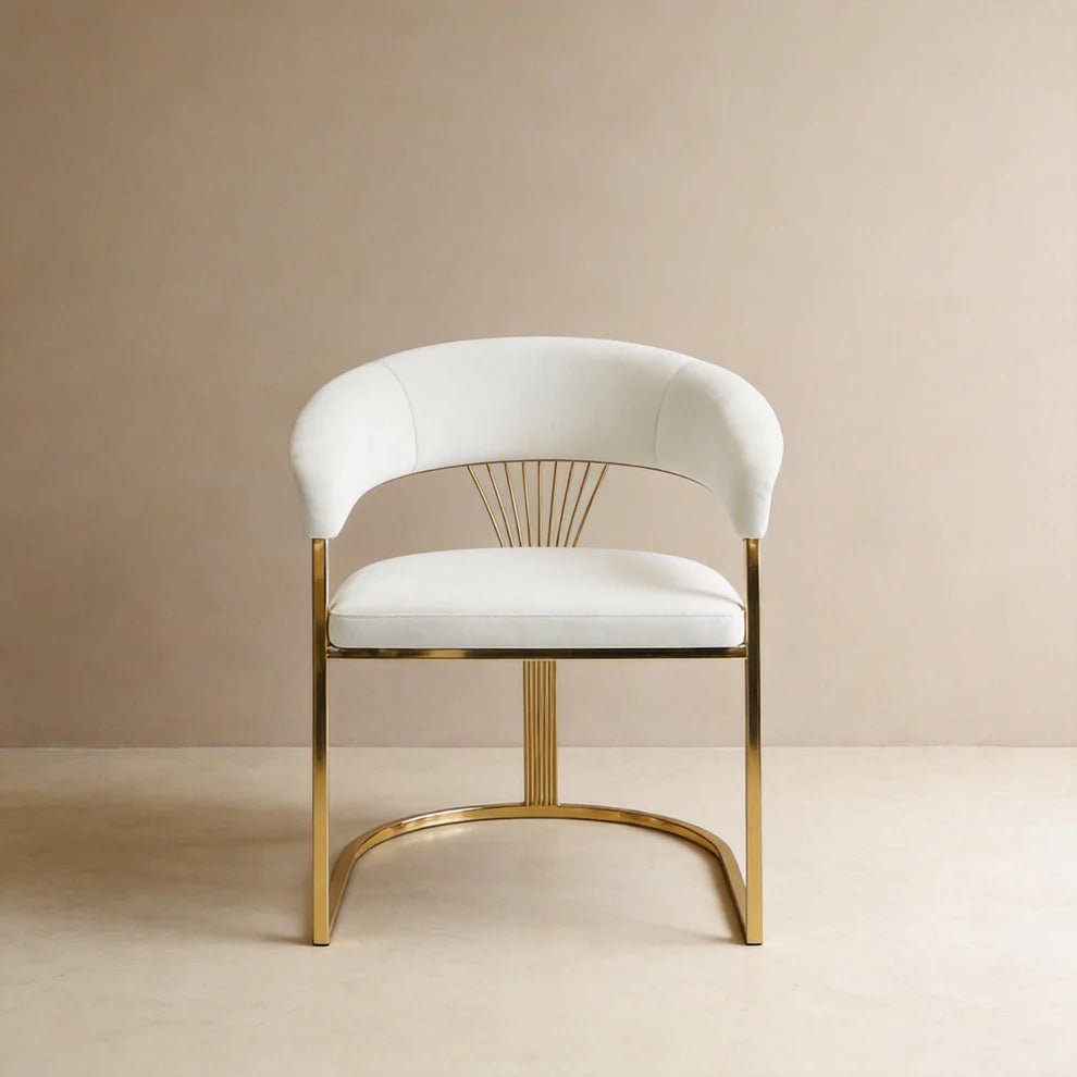 Byron Velvet Dining Chairs Light Beige Gold