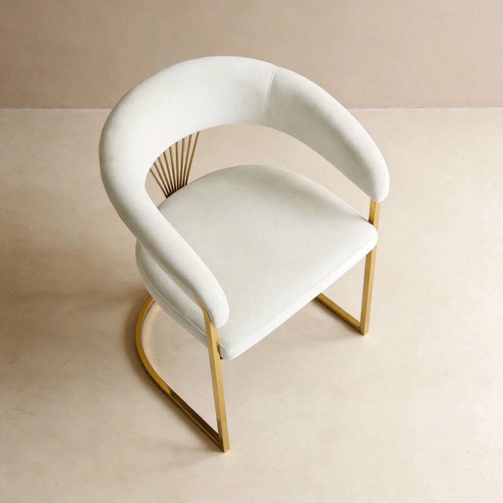Byron Velvet Dining Chairs Light Beige Gold