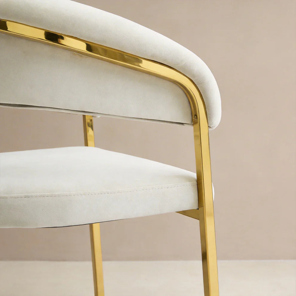 Byron Velvet Dining Chairs Light Beige Gold
