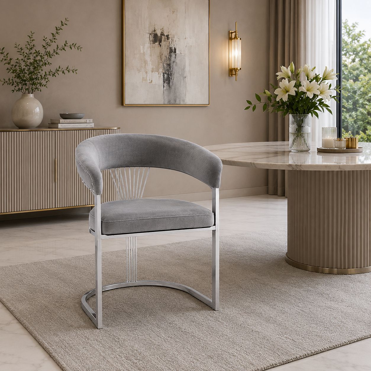 Byron Velvet Dining Chair Grey Silver