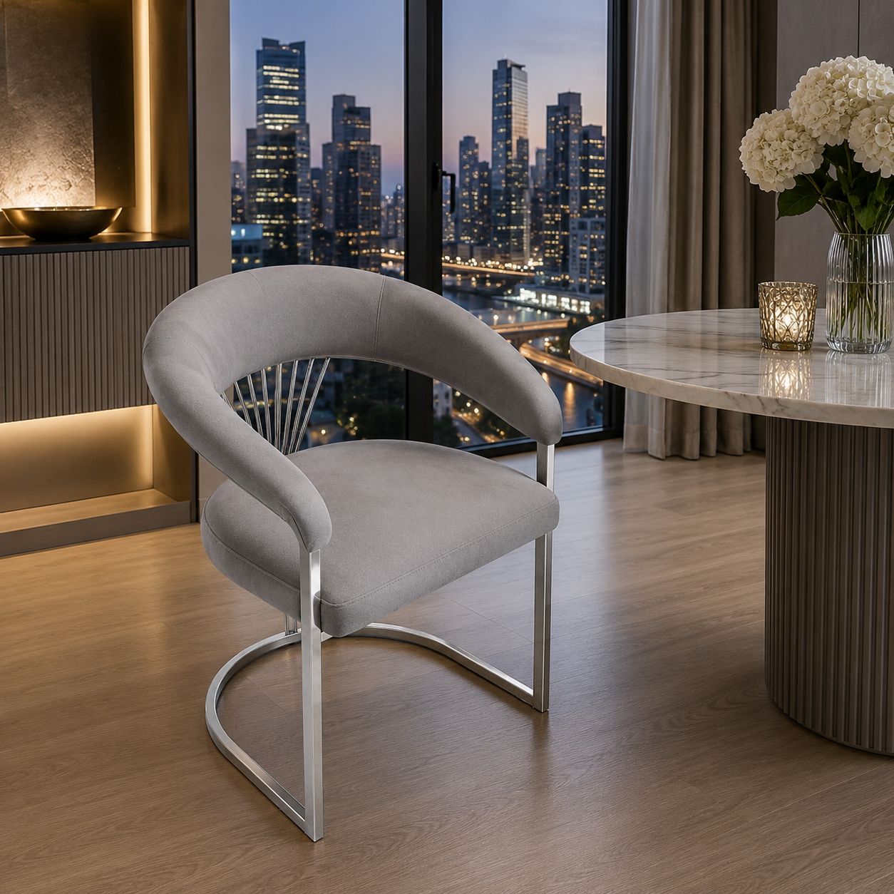 Byron Velvet Dining Chair Grey Silver