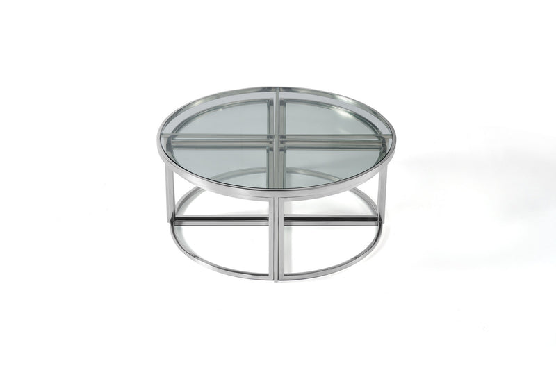 Dua Round Coffee Table Stainless Steel Tempered Glass Black Silver