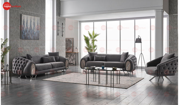 Diamond Luxury Modern Sofa Set Silver Dark Grey