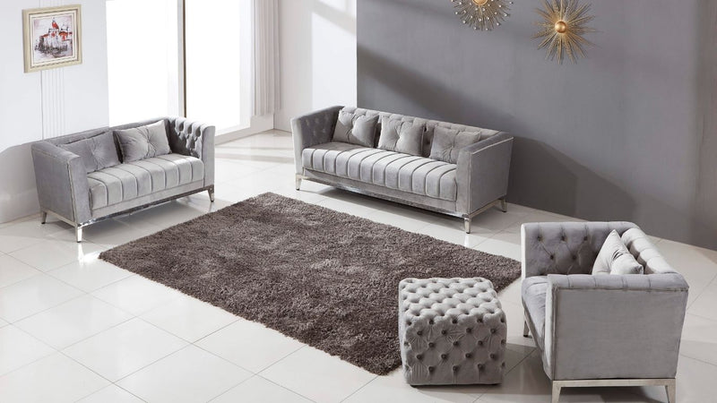 Cara Modern Velvet Sofa Set Grey
