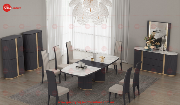 Juniper Modern Luxury Dining Table Graphite White Gold