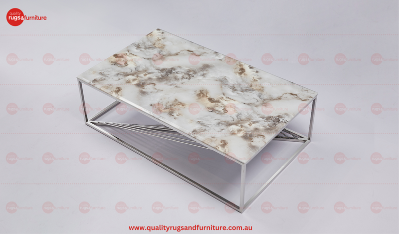 Spiral Marble Top Stainless Steel Base Coffee Table Silver