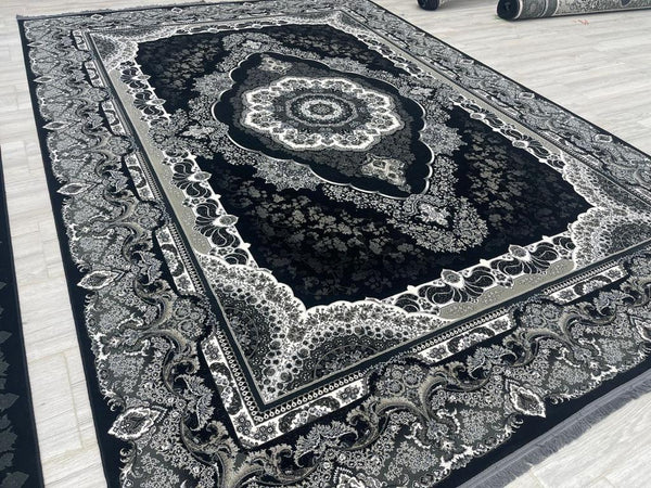 Zartosht 4730 Black White Persian Traditional Area Rug