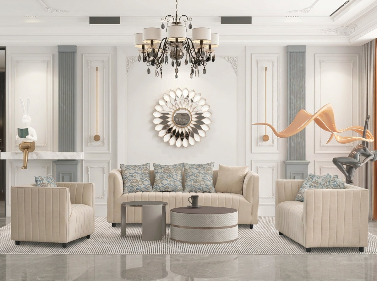 Bonddi Fabric Modern Sofa Set Beige