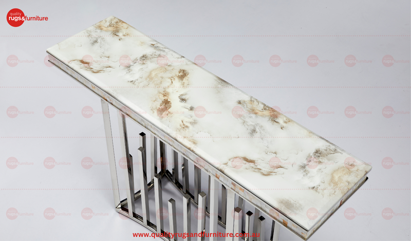 New Stela Console Table Marble Top Stainless Steel Base Silver