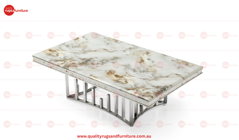 New Stela Marble Top Stainless Steel Base Coffee Table Silver
