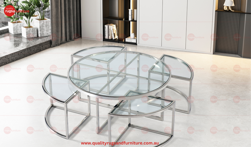 Dua Round Coffee Table Stainless Steel Tempered Glass Clear Glass Silver