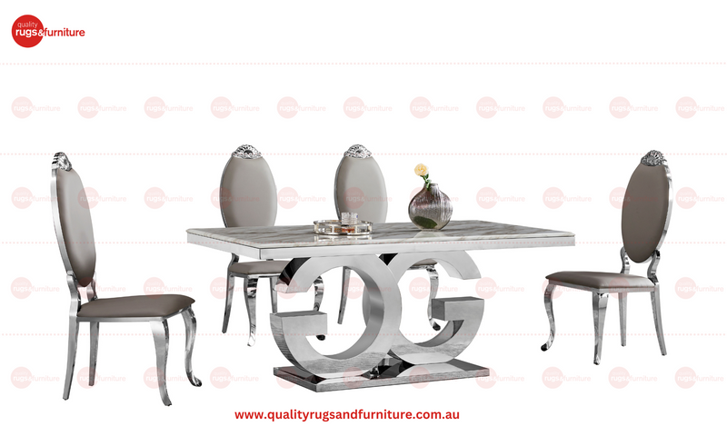 Gabi Stainless Steel Base Marble Top Dining Table Silver