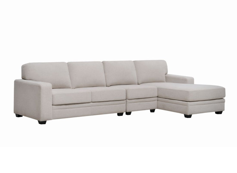 Gully Modern Cream Fabric Sofa with Right Chaise