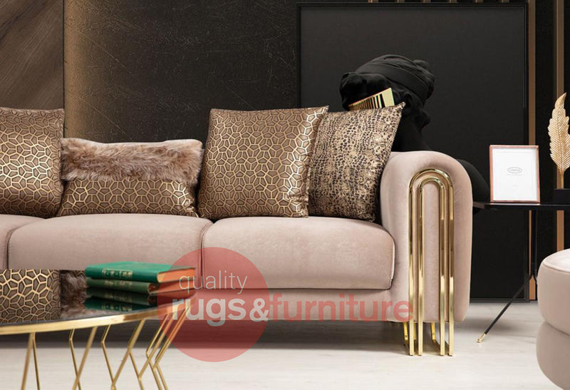 Sehrazat Modern Velvet Luxury Sofa Set Beige Gold