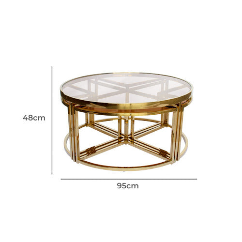 Dua Round Coffee Table Stainless Steel Tempered Clear Glass Gold