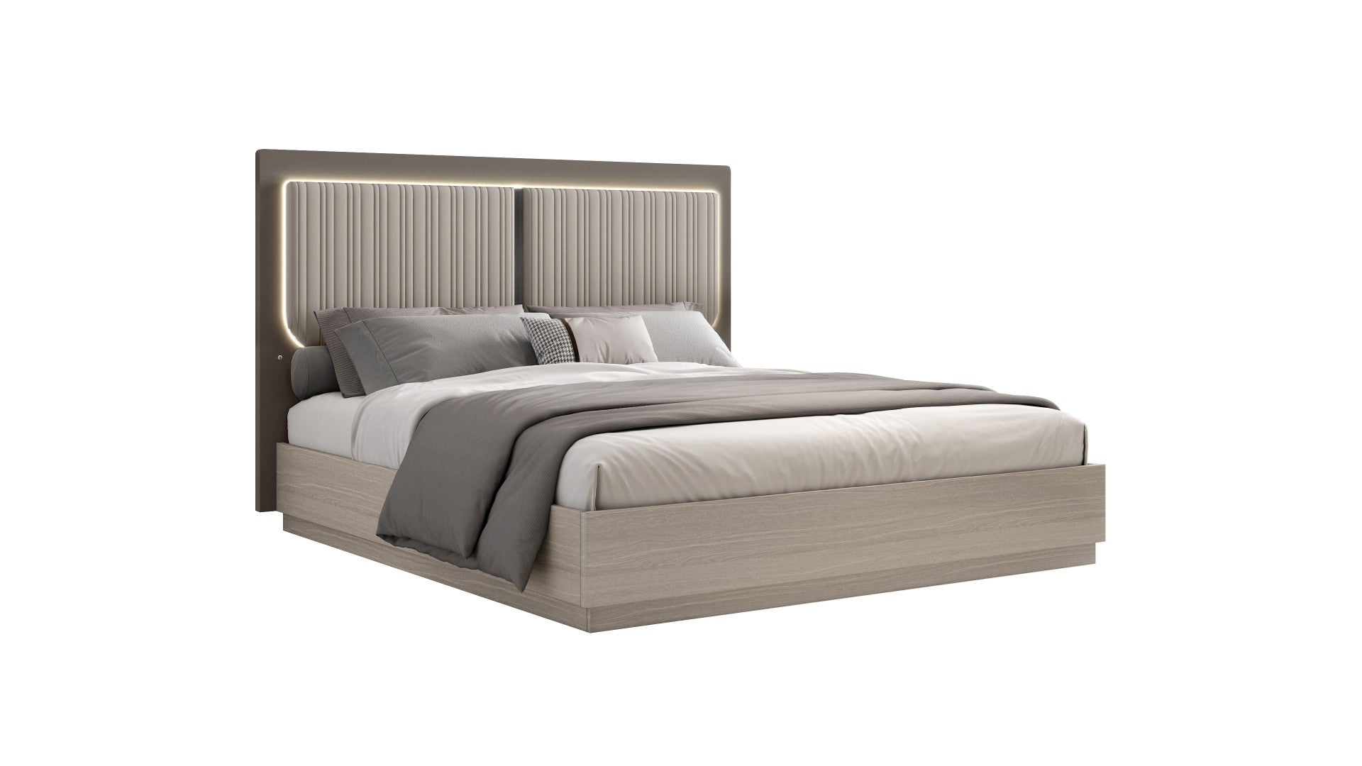 Charles Gas Lift Storage Bed Set with LED Taupe GreyBedroom Furniture SetsQuality Rugs and Furniture