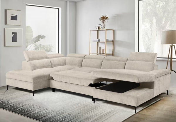 Modena Contemporary Beige Velvet Modular Sectional Sofa with Storage