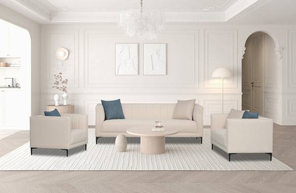 Noosa Fabric Modedrn Sofa Set Cream