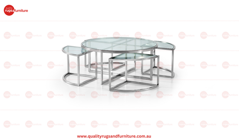 Dua Round Coffee Table Stainless Steel Tempered Glass Clear Glass Silver