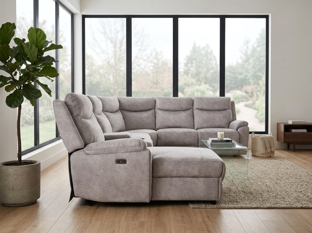 Marlowe Modern Electric Recliner Corner Fabric Sofa Set Light Grey