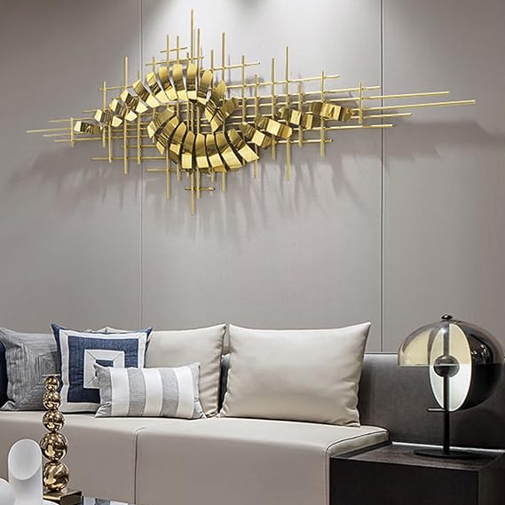 3D Metal Wall Art Golden Geometric Lines Metal Wall Decoration Luxury for Living Room & Bedroom