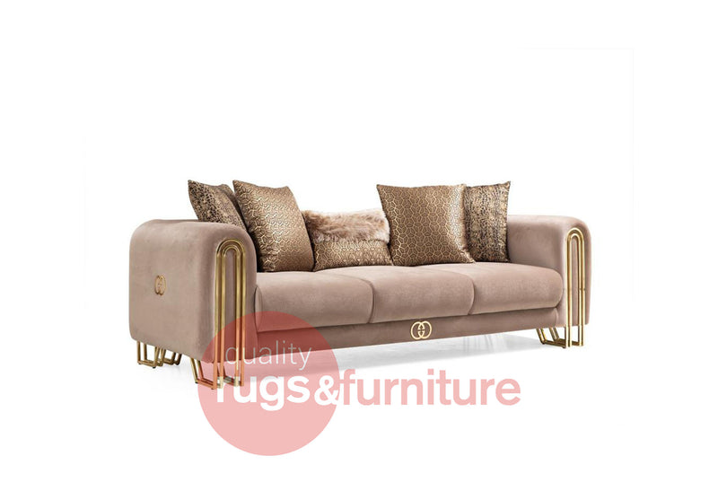 Sehrazat Modern Velvet Luxury Sofa Set Beige Gold