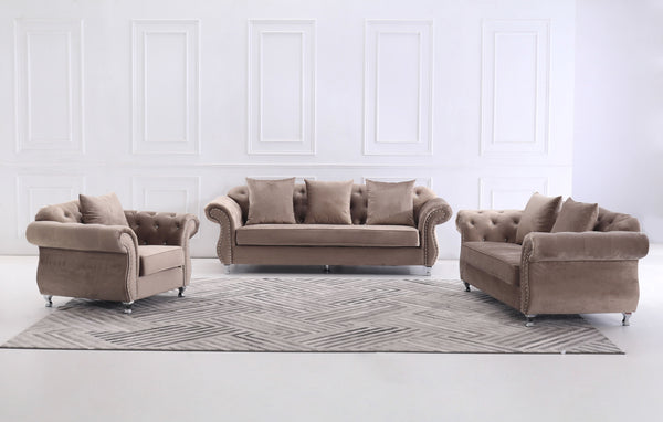 Novah Fabric Sofa Set Light Brown