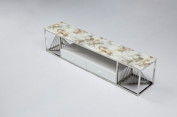 Spiral Tv Unit Stainless Steel Base Marble Top Gold
